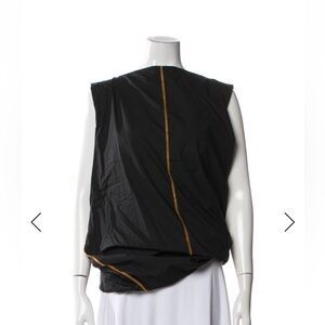 Sleeveless Black Top with Contrasting Orange Stitch